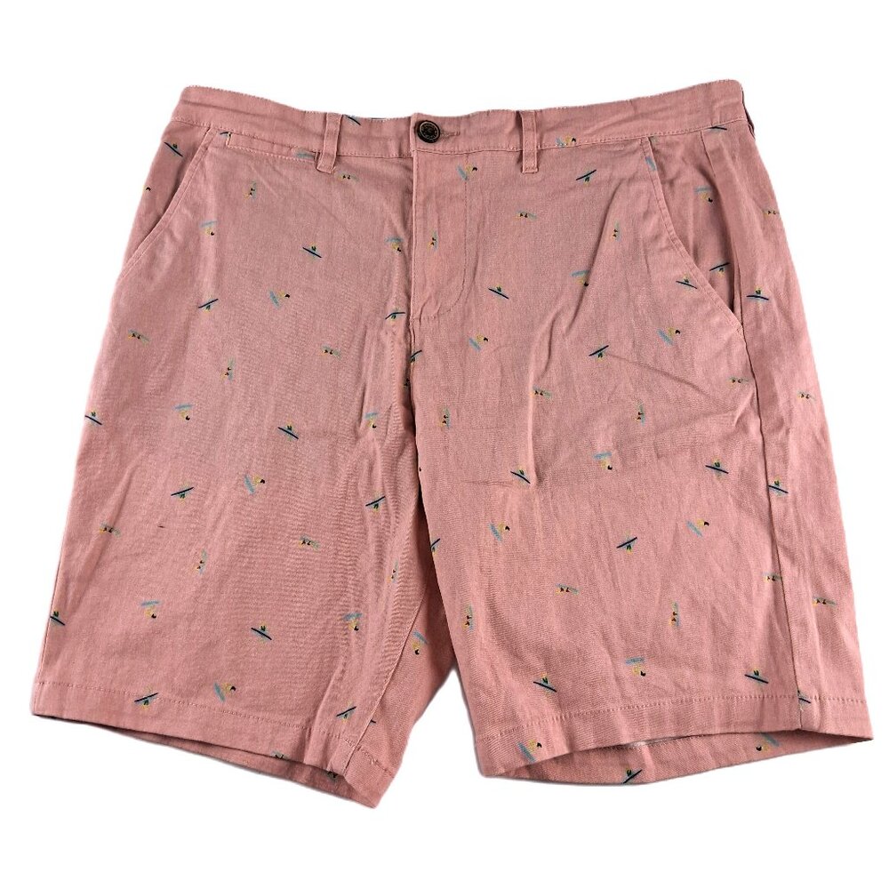 Jachs New York Bleecker Chino Shorts Men's Size 32 Pink Surfer Print Twill